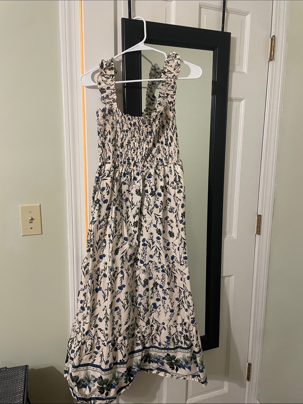 Laura Ashley Cream Maxi Dress with Blue Floral Print